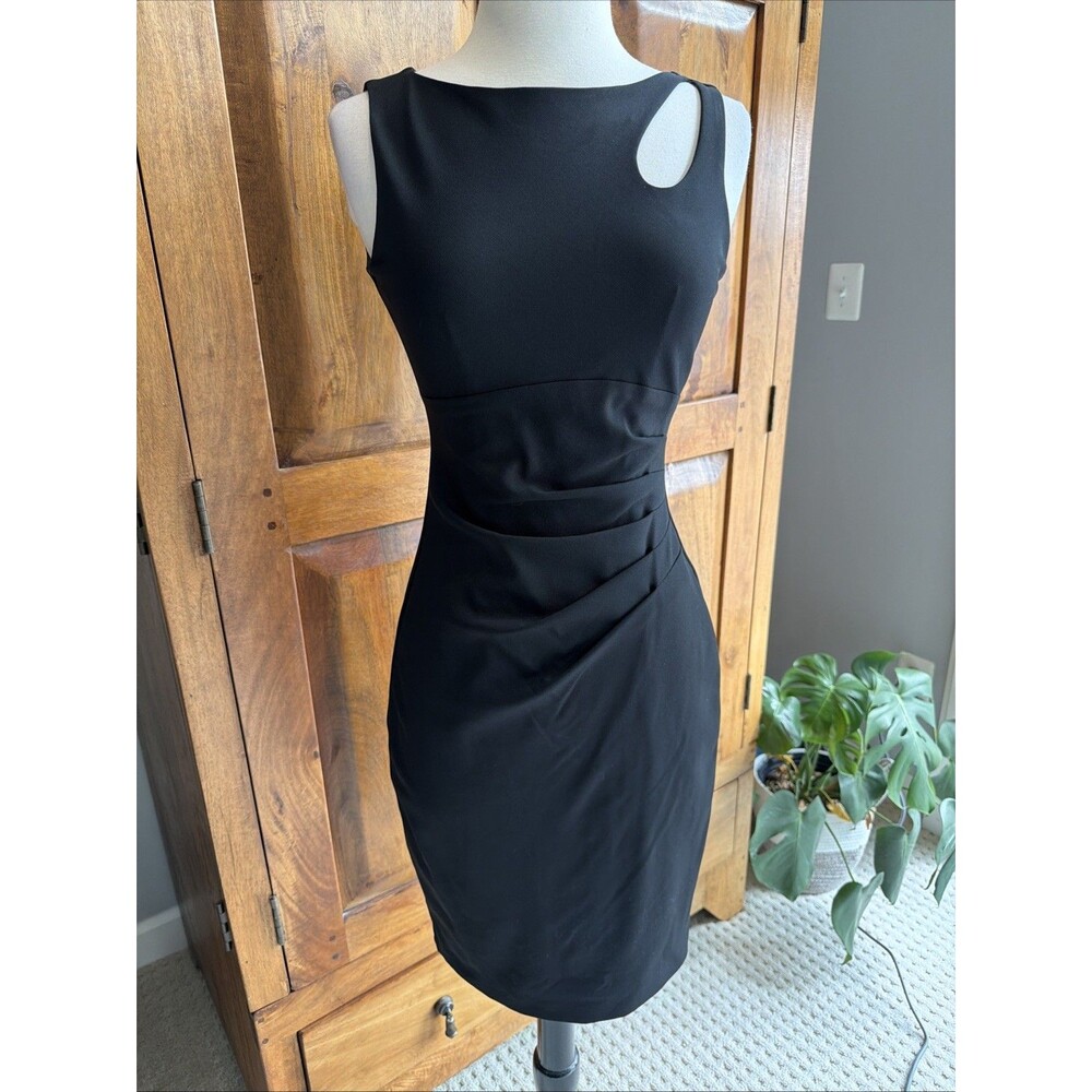 Vintage 1990s Cache Little Black Pencil Bodycon Ruched Cut Out Dress Size 4